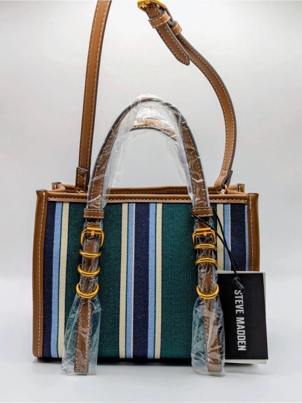 Steve Madden Striped Satchel in Green, Blue and Tan